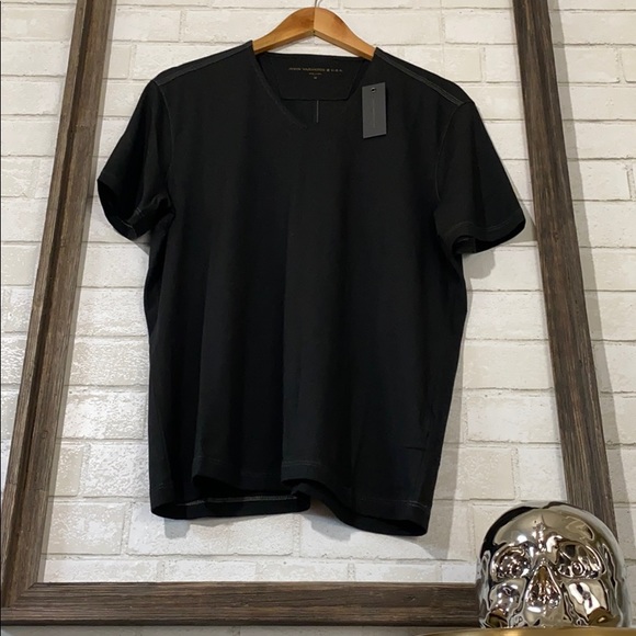 John Varvatos Short Sleeve V Neck T-Shirt Black - Picture 2 of 12